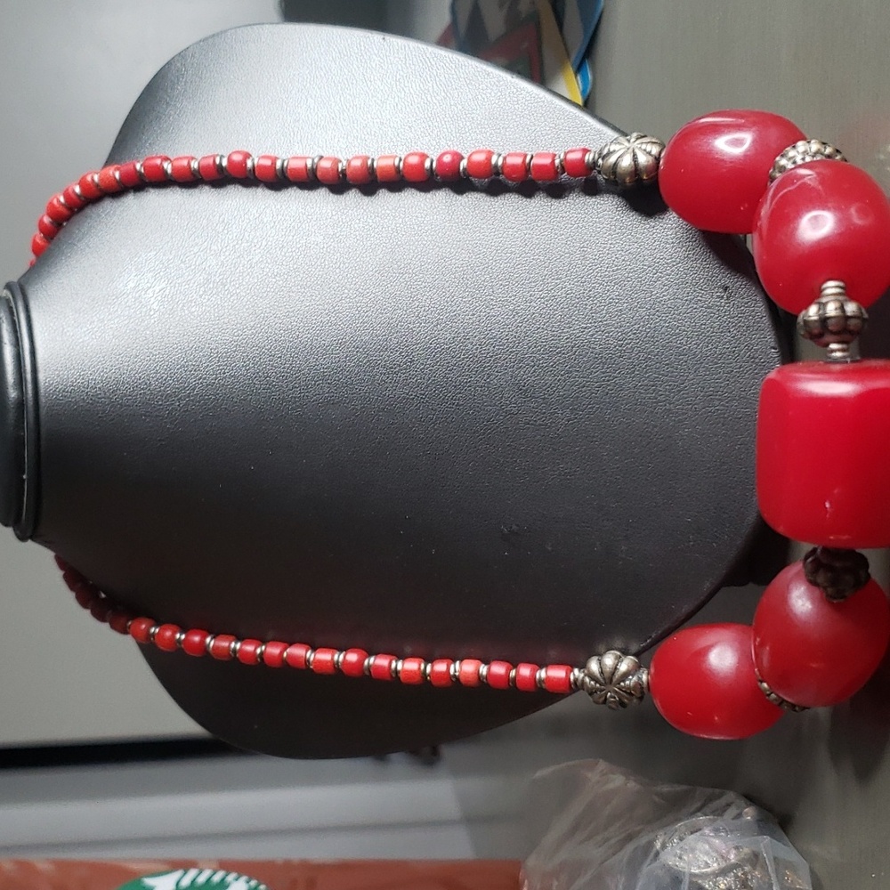 Red Bakelite Vintage Necklace Statement Peice